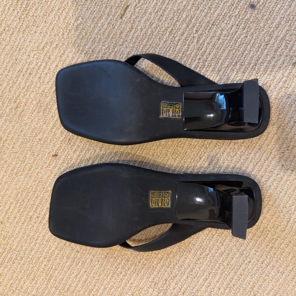Jeffrey Campbell Black leather Square-Toe low heel Thong Sandals - Picture 5 of 9